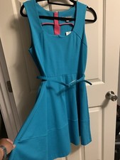 Banana Republic Dress Womens 10 Fit Flare Teal Aqua Stretch Back Zip A-Line