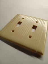 (10) Vintage Ribbed Ivory Uniline Double Switch Plate Covers, Mid Century NOS