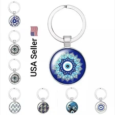 New Beauty Blue Evil Eye religious Photo Round glass cabochon keychain Bag Car