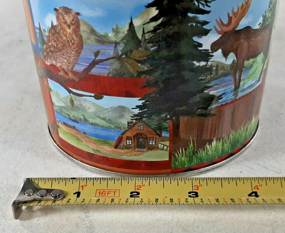 Rustic Retreat Cabin Lodge 6" TIN Canister Round - Owl, Moose, Bear, Deer, Trout - Image 2 of 4