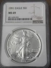 1991 American Silver Eagle NGC MS 69.  Free Shipping.  This Is a Nice Coin.