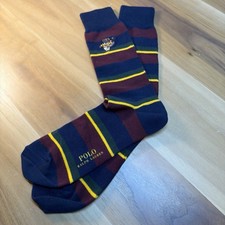 NEW Polo Ralph Lauren 1 PAIR POLO BEAR Tweed Crew Socks Striped Sz 10-13