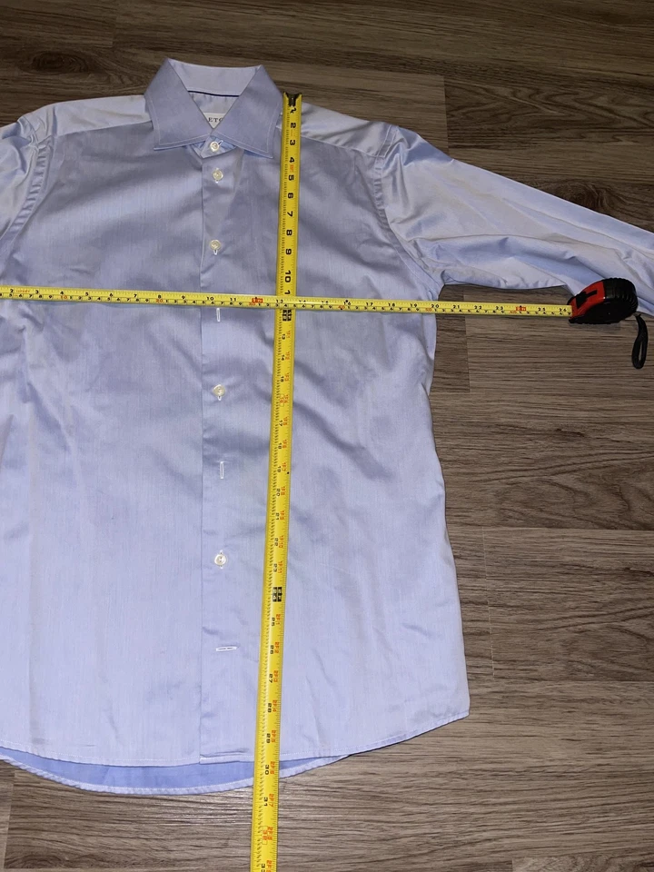 Eton Dress Shirt Mens 39 15.5 Light Blue Slim Fit Twill French Cuff Long Sleeve - Image 4 of 4