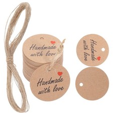 100 PCS Handmade Tags, Made with Love Tags 1.2 Brown Paper Hanging Tag with ...