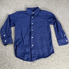 Boys Button Down Longsleeve Blue 100 Cotton Dress Shirt Boys XS 4/5 George