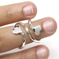 925 Sterling Silver, Solid Silver, Band Ring, Unisex, Double Heart Ring