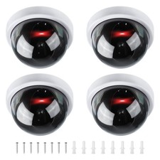4 Pcs Fake Security Camera Dummy Dome Cameras with Red Light  Screw, White