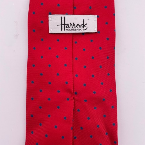 Harrods Knightsbridge Red Blue Polka Dot 100% Silk Tie Menswear