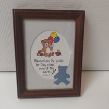 Vintage Nursery Wooden Frame W/Matting Matthew 5:5 Scripture Baby Decor 6x8 Inch