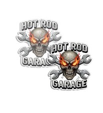 Classic Flaming Skull Stickers Hot Rod Garage Decal Made in USA 2 PACK