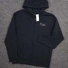 Abercrombie & Fitch Hoodie Mens M Blue Navy Full Zip Script Spell Out Fleece NEW