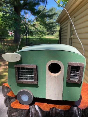 Vintage Barnstorm Wooden Camper Birdhouse Retro Travel Trailer Folk Art Garden
