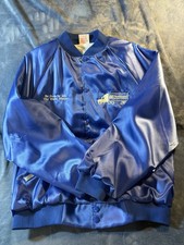 Vintage Cardinal Jacket Mens XL Navy Satin Bomber Snap Front Made in USA 90s