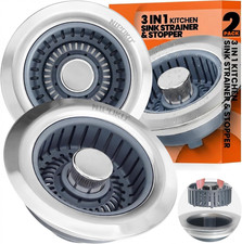 2 Pack Sink Drain Strainer - Sink Stopper, 3 in 1 Stainless Steel Kitchen Drain
