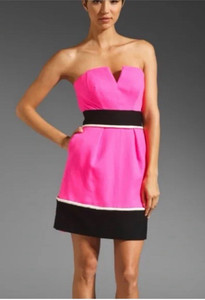 Sz 0 Milly Dress Hot Pink Black Cocktail Party Luxury Sheath Designer Wool Zip