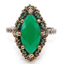 Ottoman Empire Style 3CT Treated Emerald 925 Sterling Silver Ring Sz 7 HB1-7