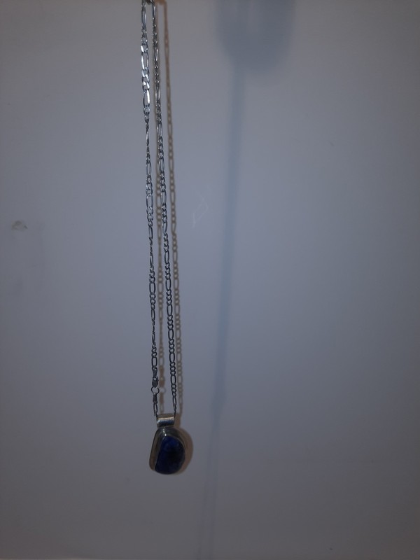 Vintage 925 Sterling Silver Necklace Pendant and Chain Blue Stone Stamped