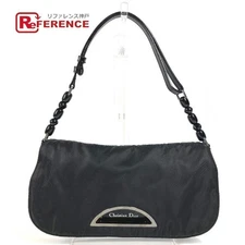 Christian Dior Maris Pearl Logo Flap Shoulder Bag Black Monogram Nylon fromJapan