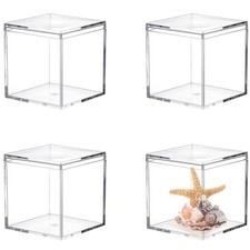 Acrylic Box Clear Display Case with Lid 4 Packs Plastick Square Cube Wedding ...