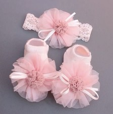 Baby Girl Pram Shoes Socks  Hair Band Pre Walkers Early Days Soft Christening