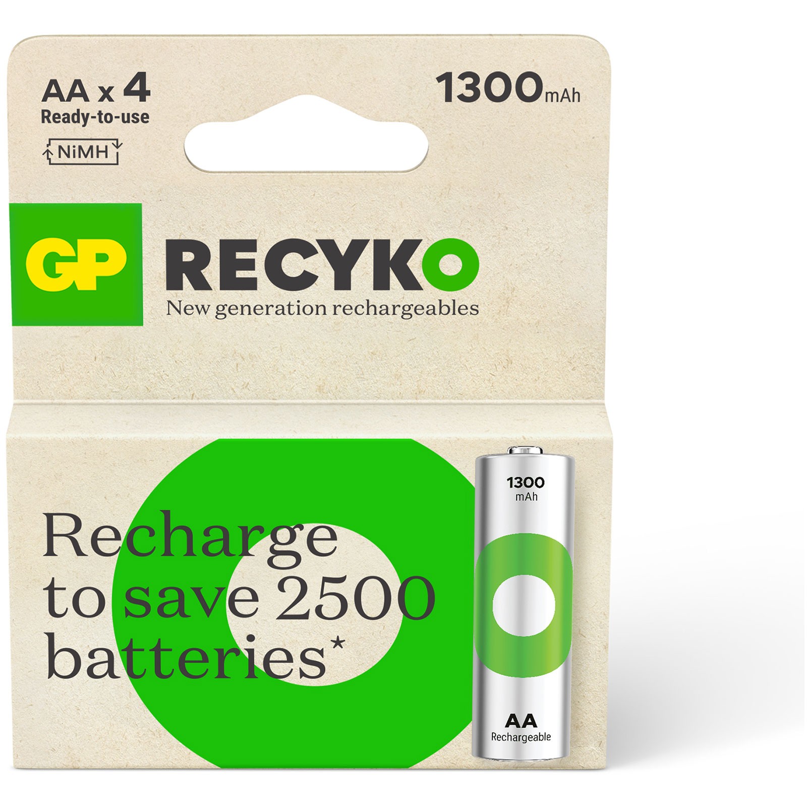 GP GP Recyko NiMH 1300mAh AA 4's ECV paper box