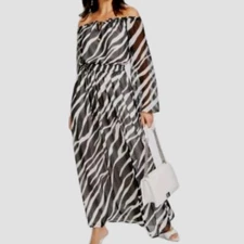 INC International Concepts Off-Shoulder Dress Animal Print Size XL Lined Boho