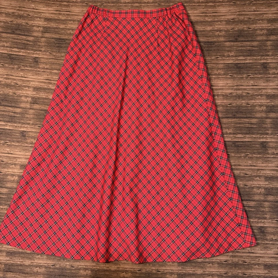 Maxi falda plisada a cuadros roja vintage de Susan Bristol para mujer talla 14 Cottage Prairie Foto 2 de 4