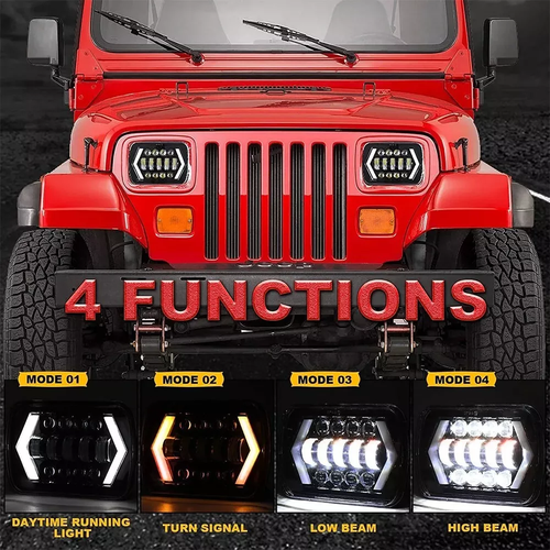 New 5x7 / 7x6 LED Headlight Assembly For Jeep Wrangler YJ & Cherokee XJ - DOT Certified
