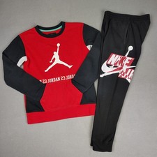Nike Jordan Sweatsuit Youth Black Red Pants Medium Sweater Large Athletic 2 PC
