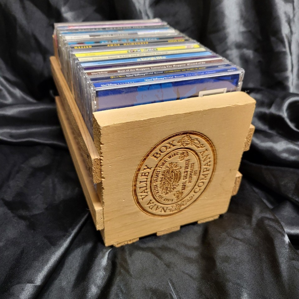 Napa Valley Wooden CD Storage Crate Holds 16 Discs Media Case Vintage ...