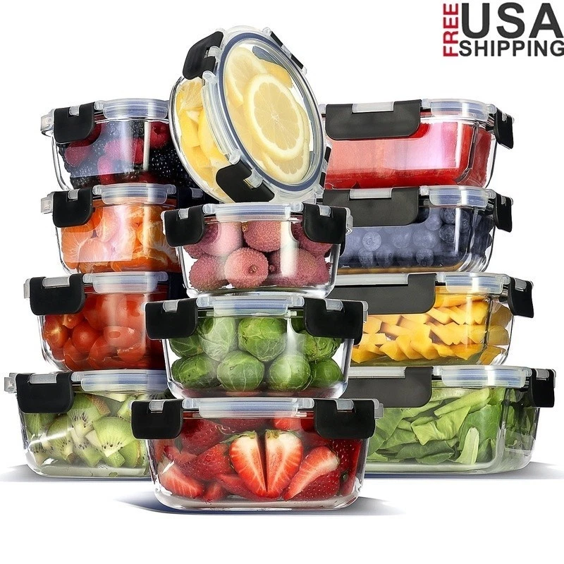 24pc Glass Storage Containers Airtight Leakproof Meal Prep Oven Safe Stackable