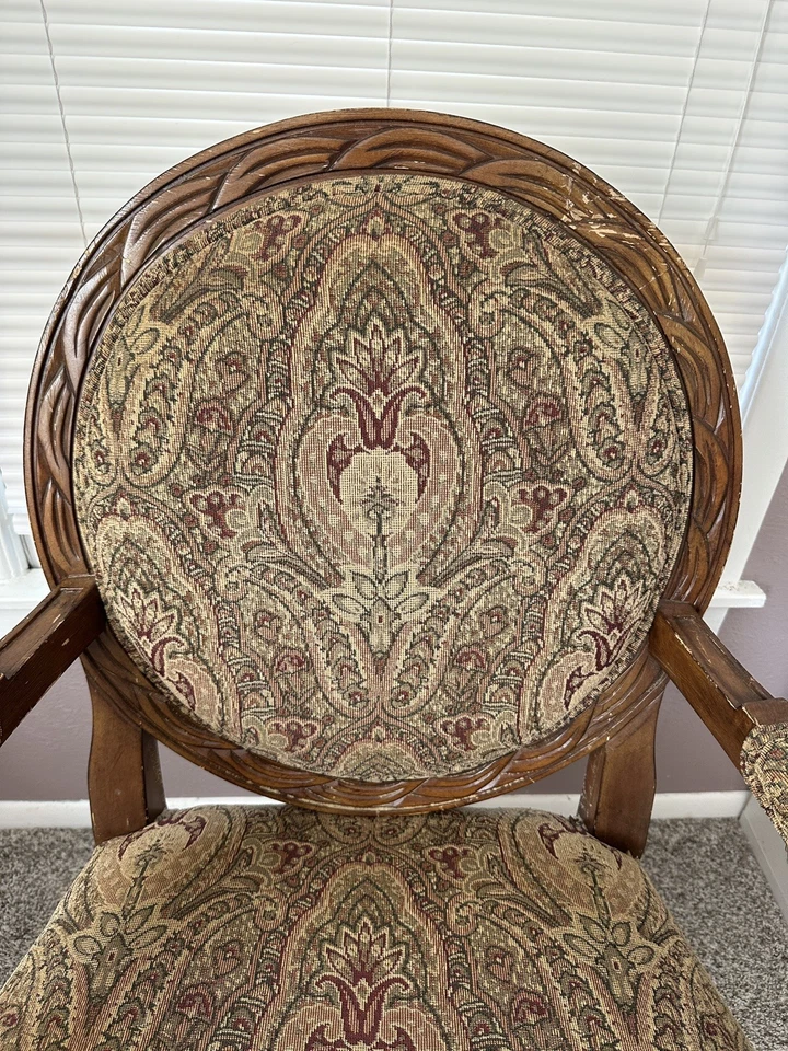 Vintage Carved Walnut Louis XV French Armchair Cut Silk Velvet Upholstery - Image 3 of 4