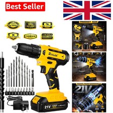 Dual Speed 21V Cordless Drill with Torque Settings, Battery & Charger Included