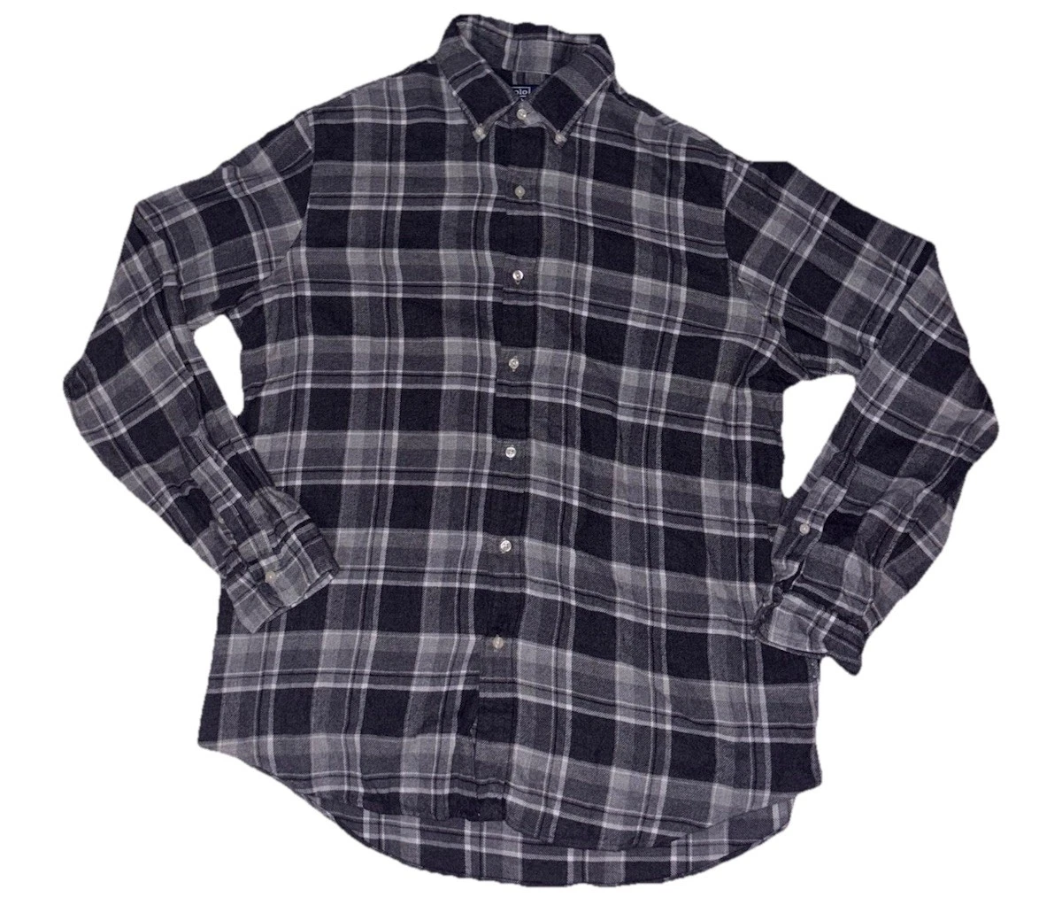 Polo Ralph Lauren Y2K Flannel Shirt SZ.XL Men’s Gray & Black Plaid Button Down