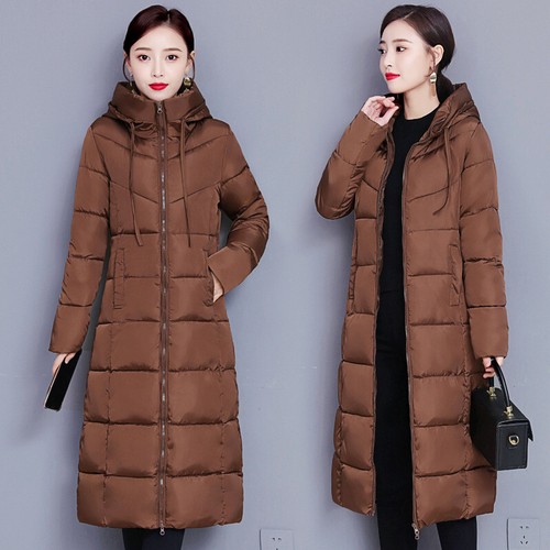 Women Ladies Extra Long Winter Coat Padded Quilted Puffer Jacket Warm Hooded - Picture 6 of 22