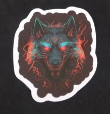 Red & Blue Fire Wolf Sticker 2.25" x 2" (AA)