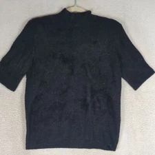 Bailey 44 Women's Black Mock Neck Fuzzy Faux Fur Short Sleeve Sweater Size M