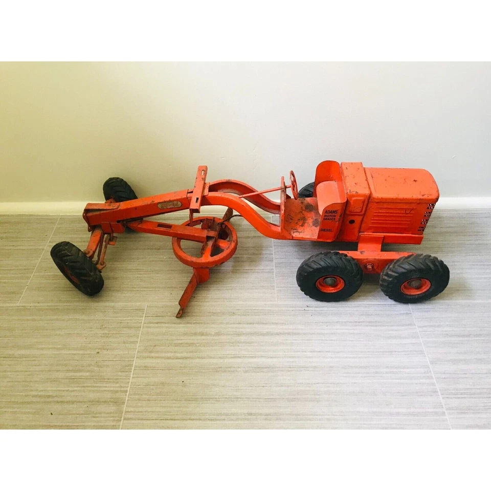 Vintage Doepke Adams Motor Road Grader Pressed Steel Orange Model Toys 50s - Image 2 of 4