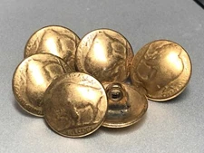 BUTTONS 8 PIECES GOLD Buffalo Five Cent Nickel Round Metal Unique 5/8" NEW