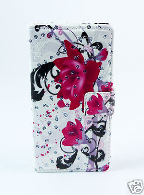Samsung Galaxy S5 mini  Case Flip Etui Tasche Hülle Blumen Strass pink