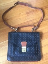 Vintage Pollini Black Brown Leather Handbag Satchel Shoulder Bag W/ Strap Italy 