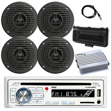 Pyle Marine CD Receiver, 3.5" 75W Speakers QTY 4 , Amp, Cover White , Antenna