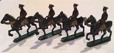 Vintage Lead 4x Military Soldiers In Brown on Black Horses, Gold Saddle/Swords