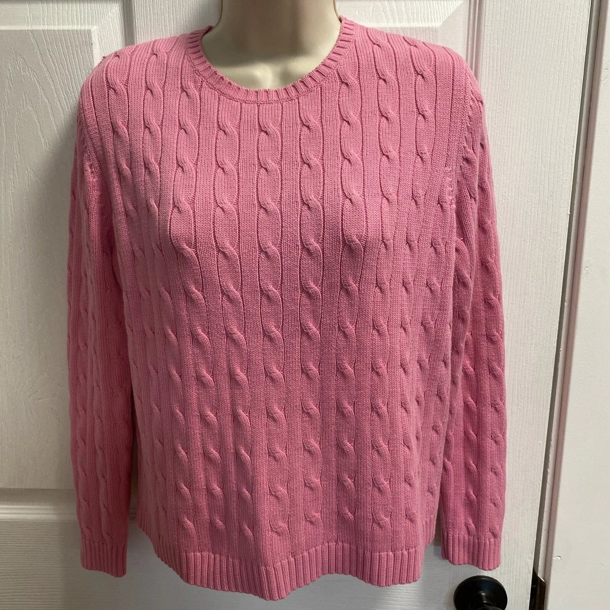 Kate Hill Petite Size PM Pink Crew Neck Cable knit Cotton Sweater | eBay