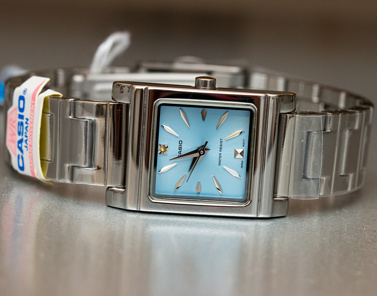 Casio LTP-1237D-2A2 Ladies Blue Analog Square Crystal Watch Steel