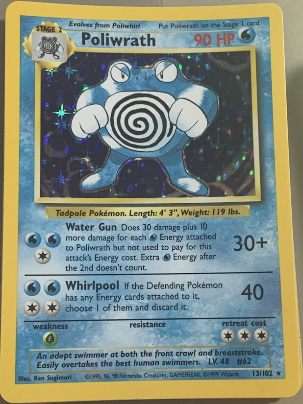 POKEMON Card BASE Set POLIWRATH #13/102 Black Star Rare Holo Holofoil Shiny NM-M