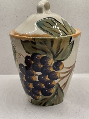 Tabletops Gallery Napa Canister Cookie Jar Grapes & Leaves 10 