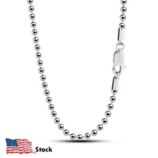 Solid 925 Sterling Silver 2.3mm Ball Bead Chain Necklace 18"-28" for Women & Men