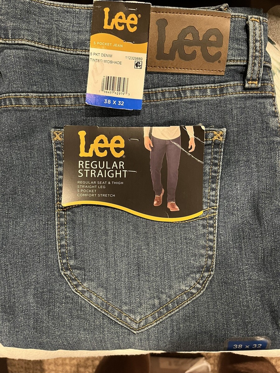 Lee Mens Jeans Regular Fit Straight Leg 38 X 32 Comfort Stretch 5