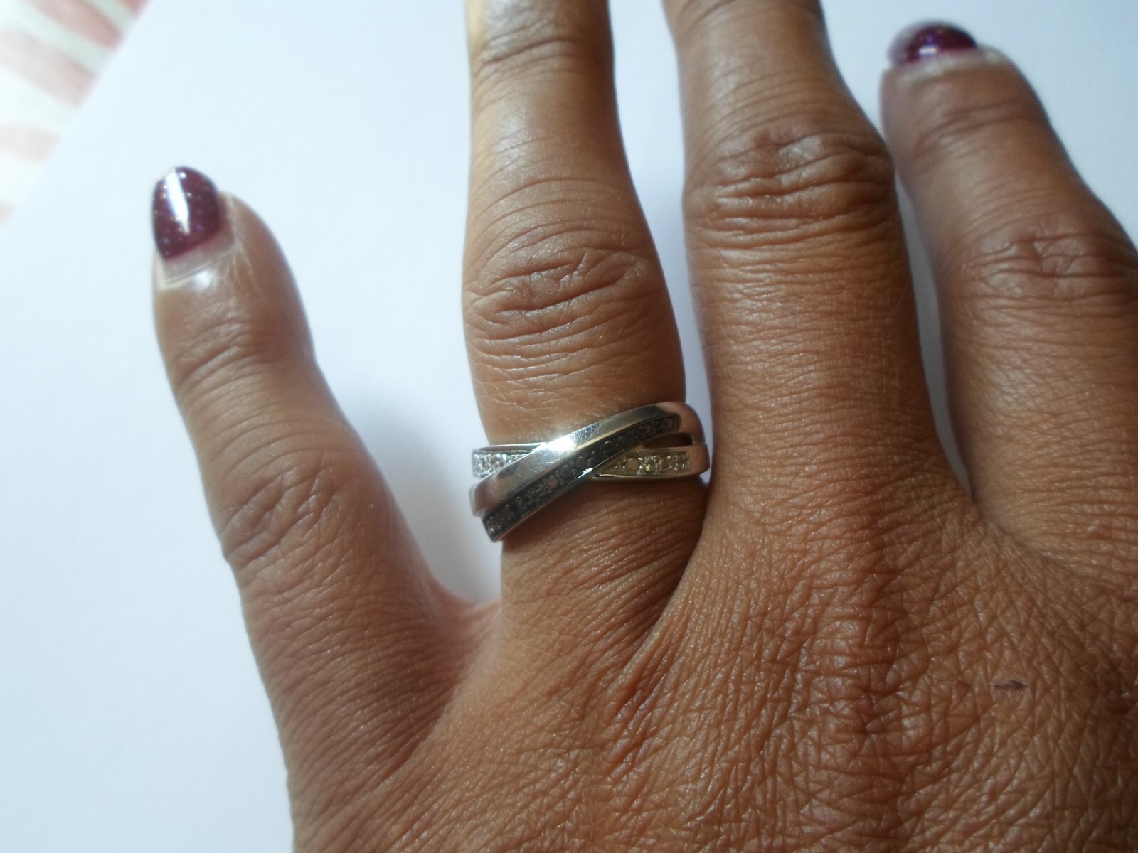 solid silver ring, interlaced, white and black zi… - image 4